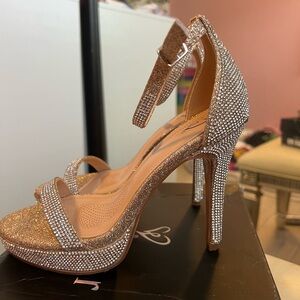 Sparkily heels with hints of rose gold. Size 5.5 rhinestone heels, glitter heels